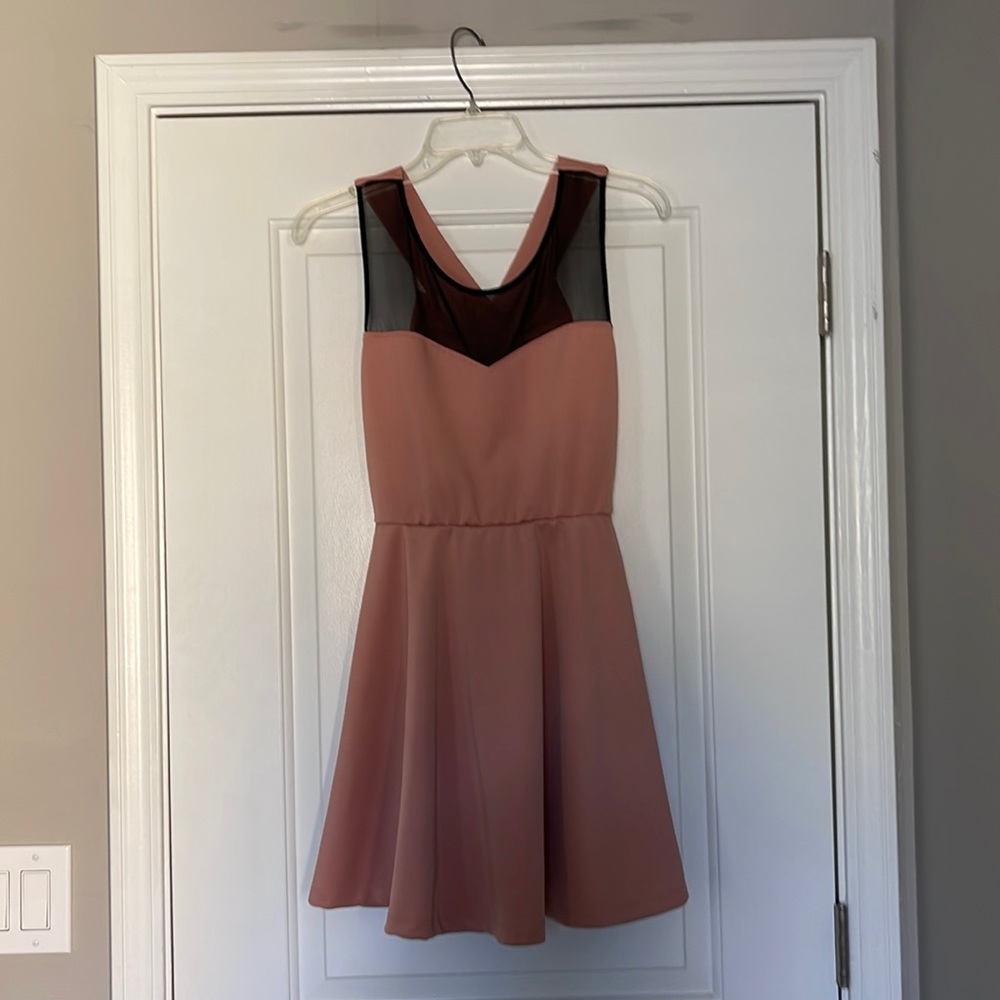 Twelfth & Towne ballerina style mini dress with mesh top and bow tie back